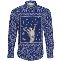 Long Sleeve Button Shirt Blue Bandana NO.1 LT8 - Wonder Print Shop