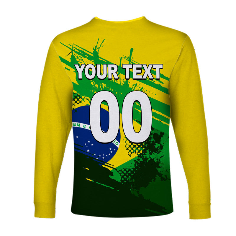 (Custom Personalised And Number) Brazil World Cup Soccer Long Sleeve Shirt LT6 - Wonder Print Shop