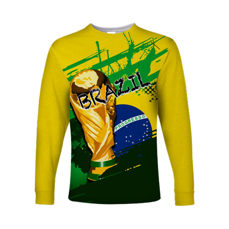 (Custom Personalised And Number) Brazil World Cup Soccer Long Sleeve Shirt LT6 - Wonder Print Shop