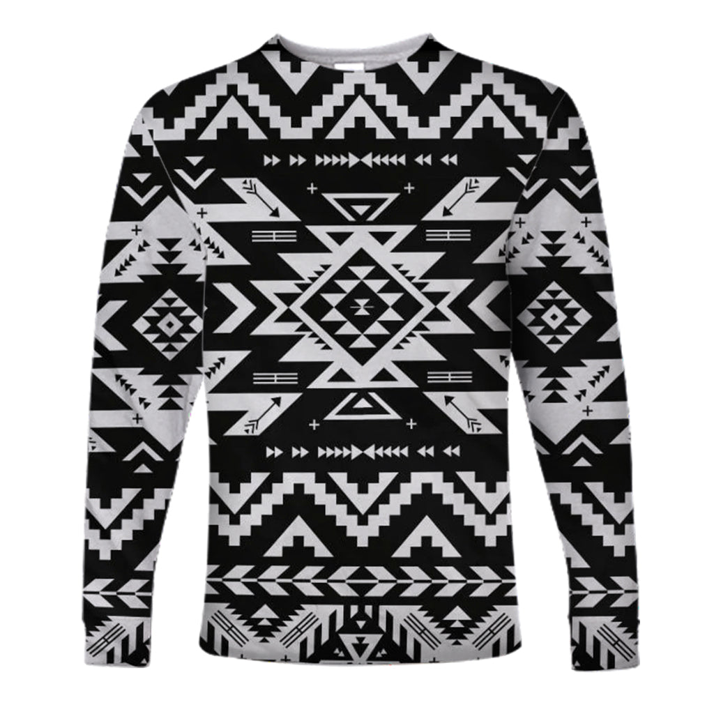 Black Pattern Native American Long Sleeve Shirt LT10 - Wonder Print Shop