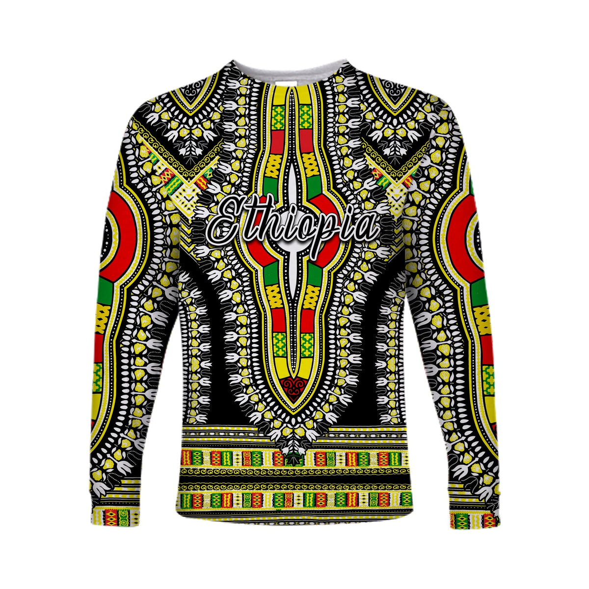 (Custom Personalised) Ethiopia Long Sleeve Shirt Dashiki Black Style LT6 - Wonder Print Shop