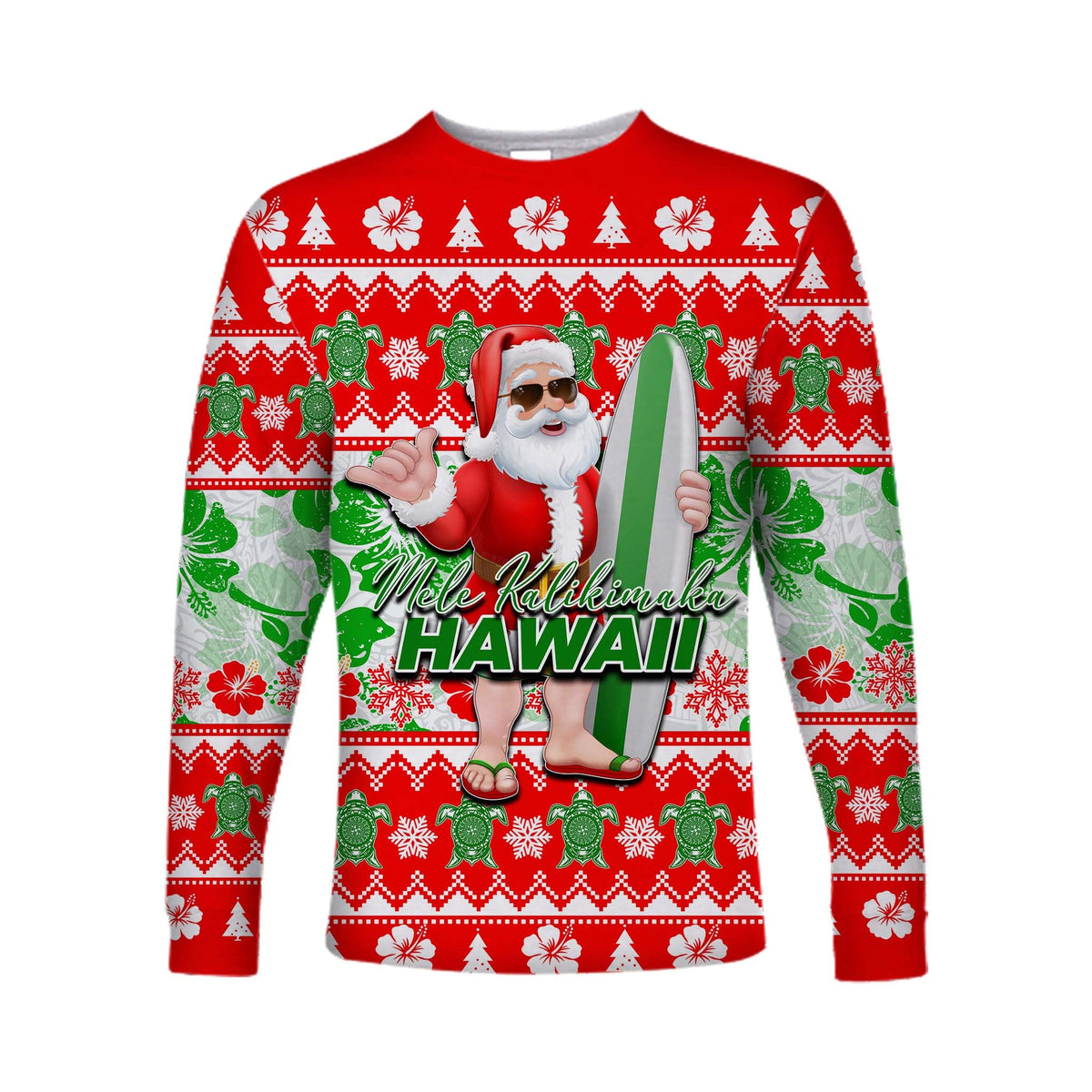 Hawaii Mele Kalikimaka Christmas Long Sleeve Shirt Cool Santa Claus LT6 - Wonder Print Shop