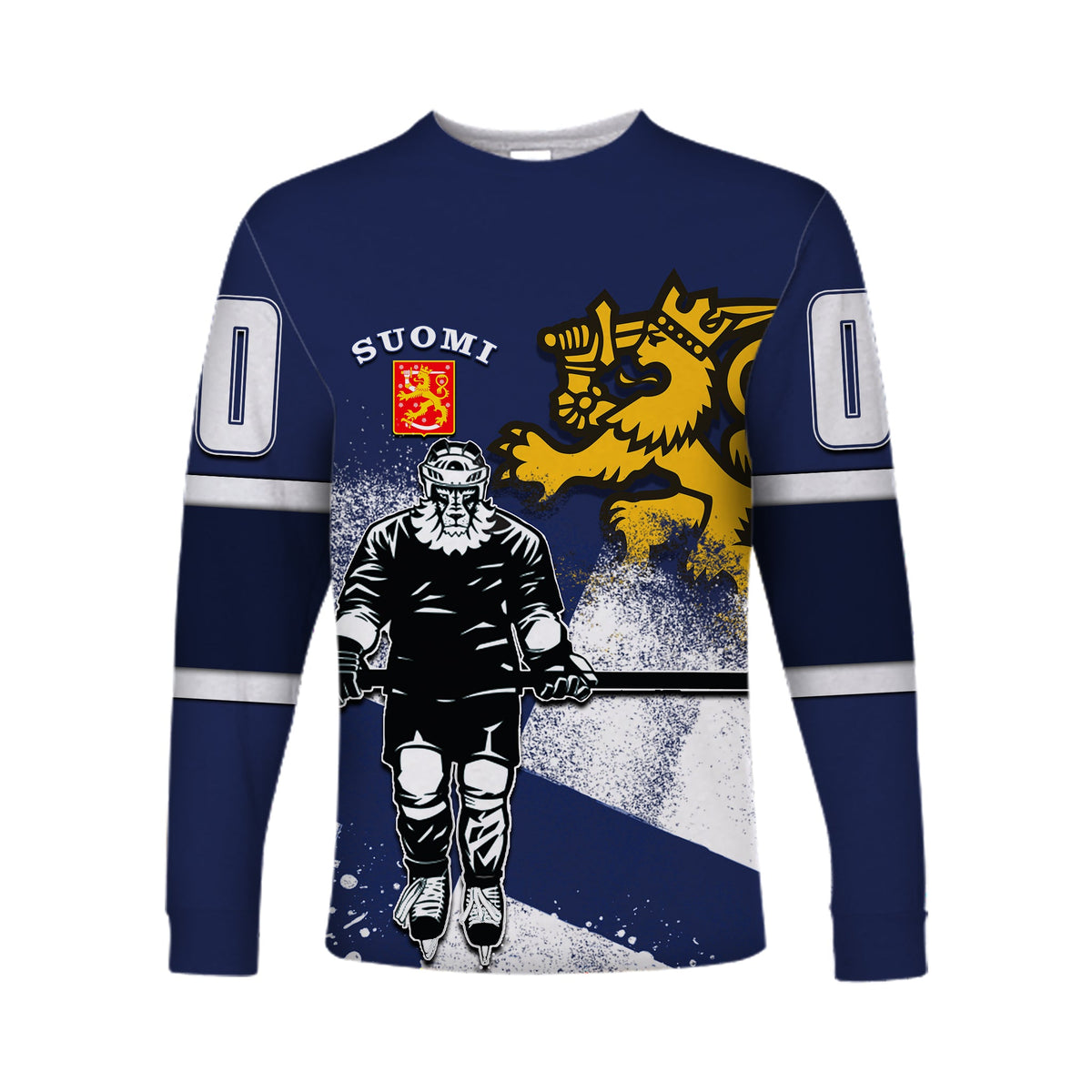 (Custom Personalised And Number) Finland Hockey Suomi Long Sleeve Shirts Flag LT6 - Wonder Print Shop