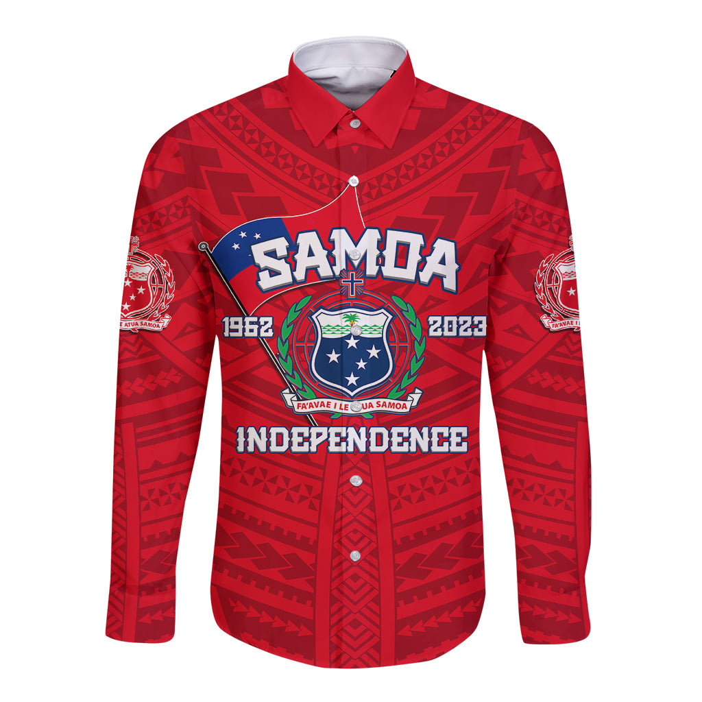 Samoa Independence Long Sleeve Button Shirt 2023 Red Style LT6 - Wonder Print Shop