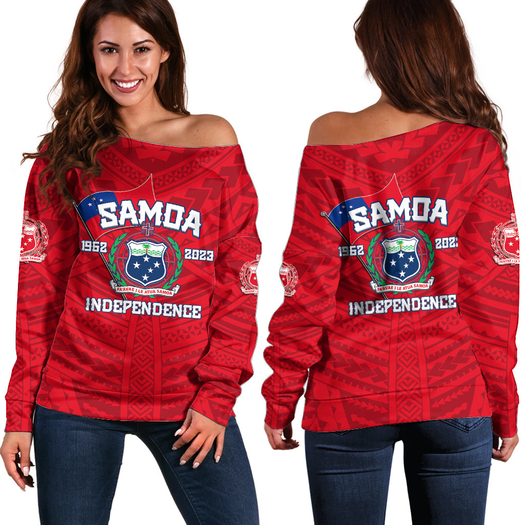 Samoa Independence Off Shoulder Sweater 2023 Red Style LT6 - Wonder Print Shop