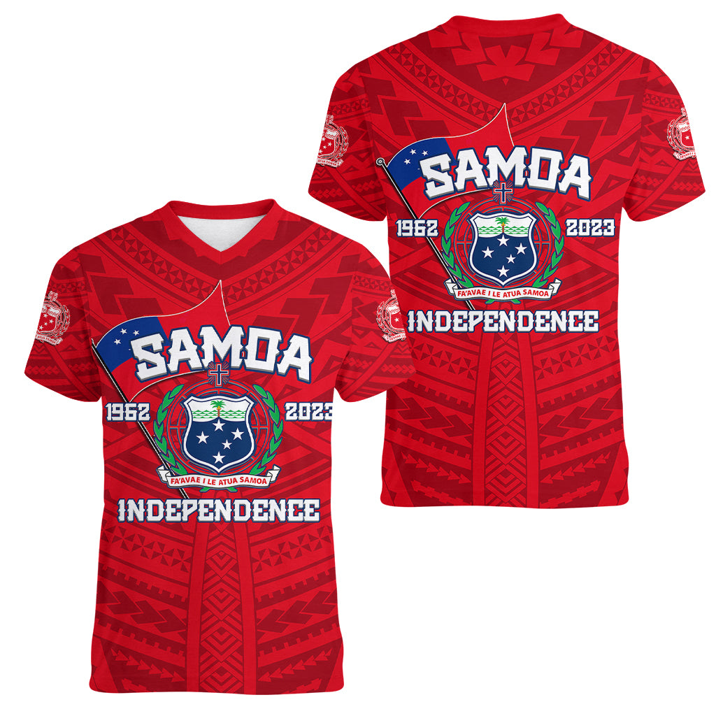 Samoa Independence Women V Neck T Shirt 2023 Red Style LT6 - Wonder Print Shop