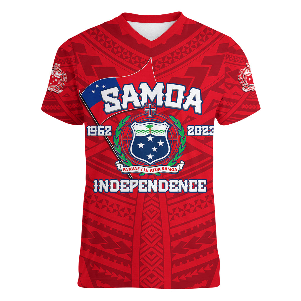 Samoa Independence Women V Neck T Shirt 2023 Red Style LT6 - Wonder Print Shop