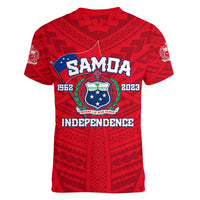 Samoa Independence Women V Neck T Shirt 2023 Red Style LT6 - Wonder Print Shop