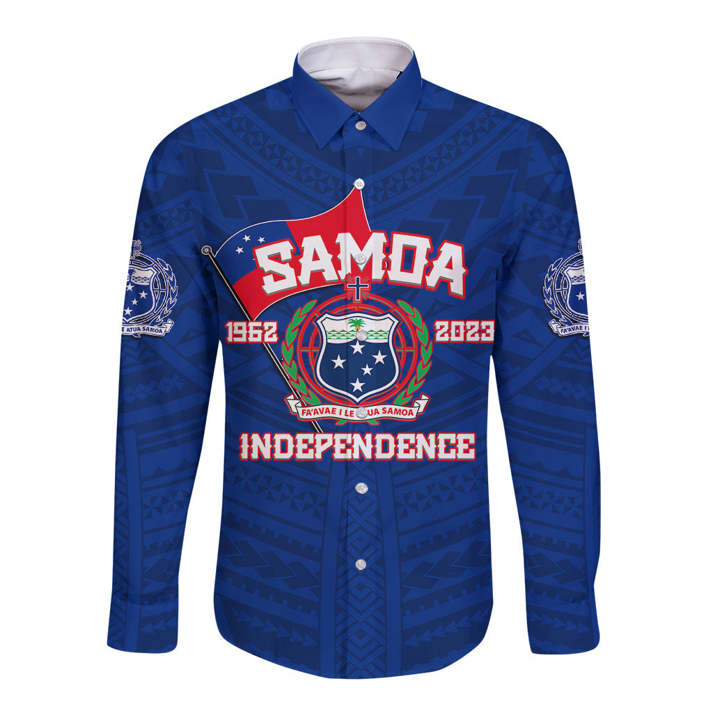 Samoa Independence Long Sleeve Button Shirt 2023 Blue Style LT6 - Wonder Print Shop