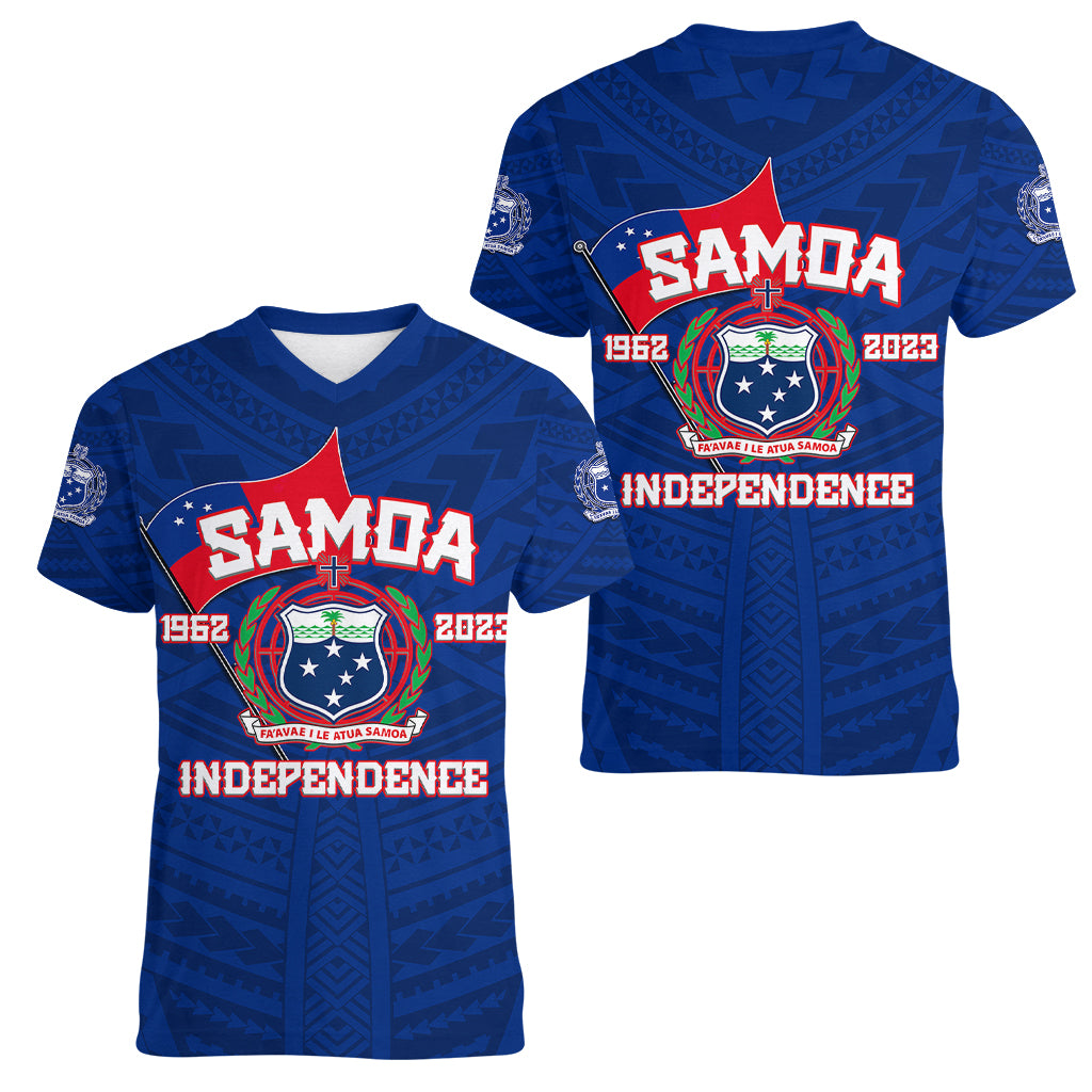 Samoa Independence Women V Neck T Shirt 2023 Blue Style LT6 - Wonder Print Shop