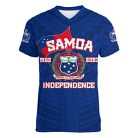 Samoa Independence Women V Neck T Shirt 2023 Blue Style LT6 - Wonder Print Shop