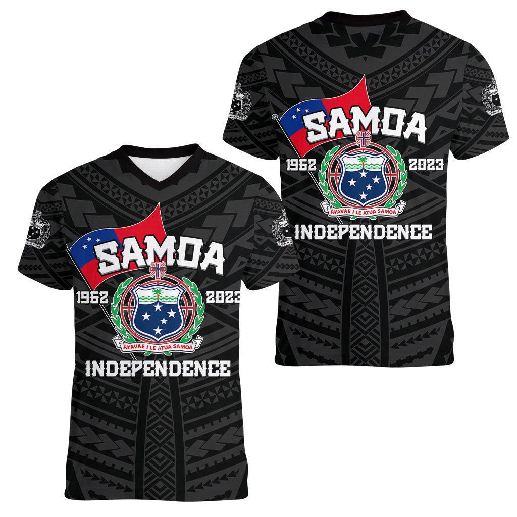 Samoa Independence Women V Neck T Shirt 2023 Black Style LT6 - Wonder Print Shop