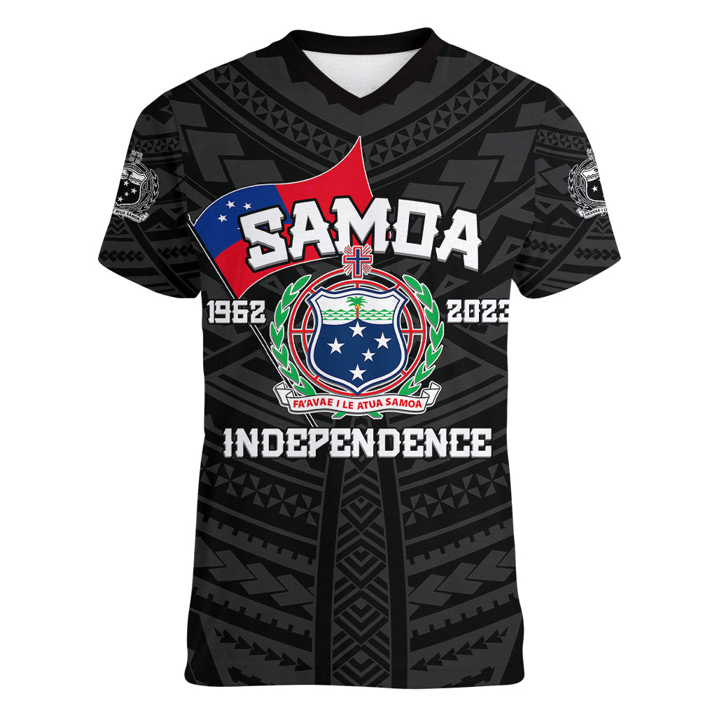Samoa Independence Women V Neck T Shirt 2023 Black Style LT6 - Wonder Print Shop