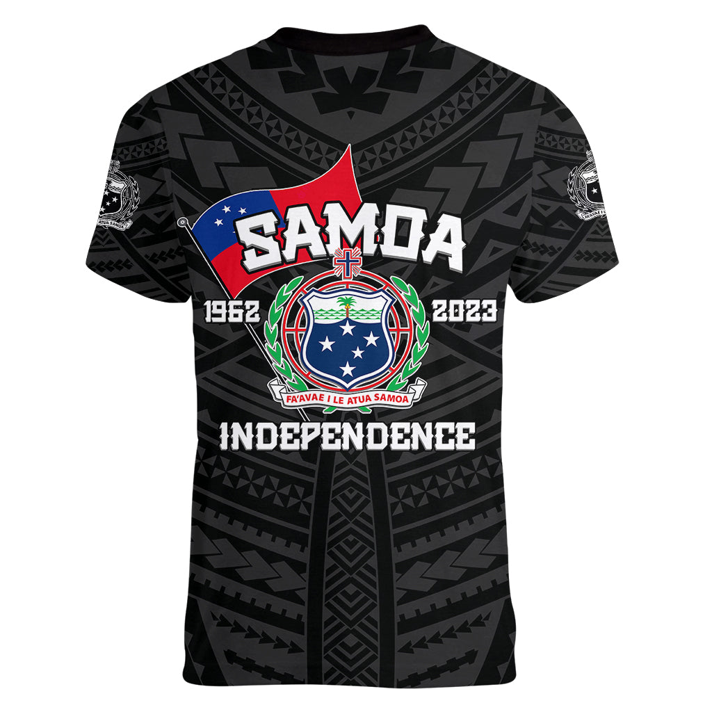 Samoa Independence Women V Neck T Shirt 2023 Black Style LT6 - Wonder Print Shop
