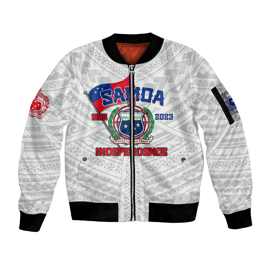 Samoa Independence Sleeve Zip Bomber Jacket 2023 White Style LT6 - Wonder Print Shop