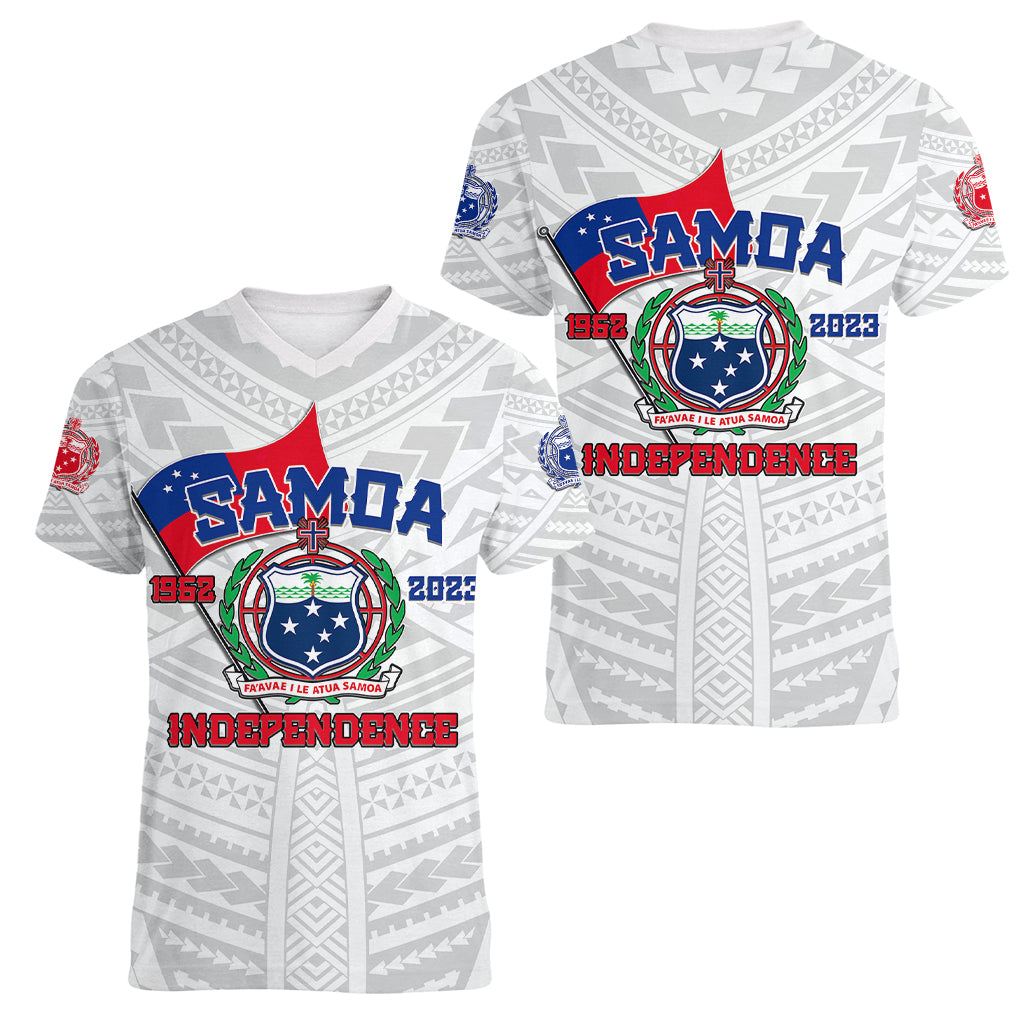 Samoa Independence Women V Neck T Shirt 2023 White Style LT6 - Wonder Print Shop