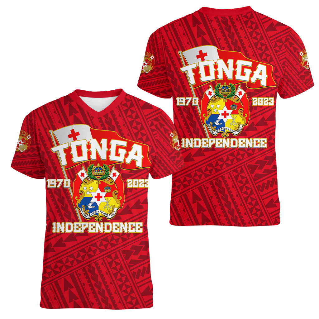 Tonga Independence Women V Neck T Shirt 2023 Red Style LT6 - Wonder Print Shop