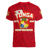 Tonga Independence Women V Neck T Shirt 2023 Red Style LT6 - Wonder Print Shop