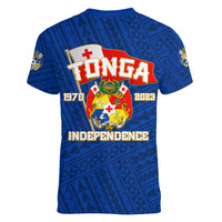 Tonga Independence Women V Neck T Shirt 2023 Blue Style LT6 - Wonder Print Shop