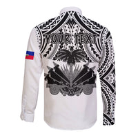 (Custom Personalised) Haiti Long Sleeve Button Shirt Polynesian Neg Maron White Style LT6 - Wonder Print Shop