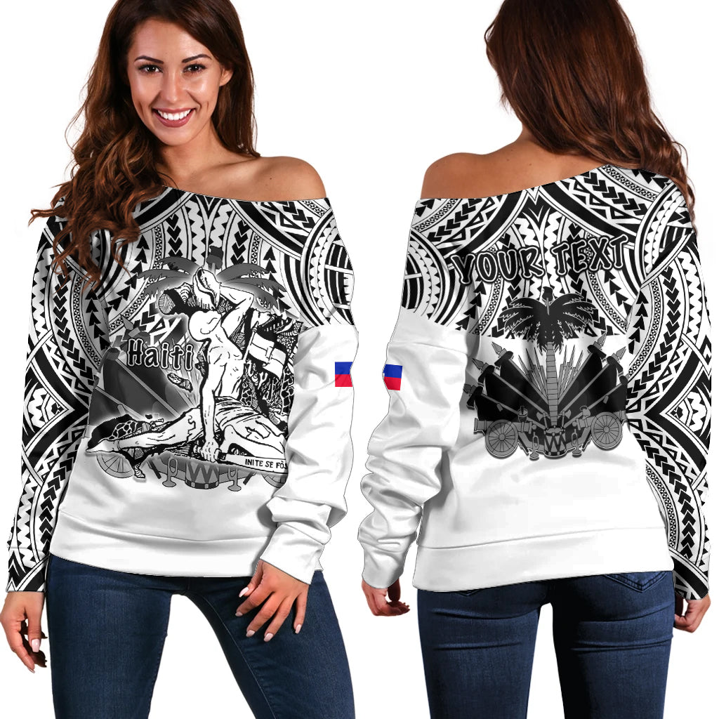 (Custom Personalised) Haiti Off Shoulder Sweater Polynesian Neg Maron White Style LT6 - Wonder Print Shop