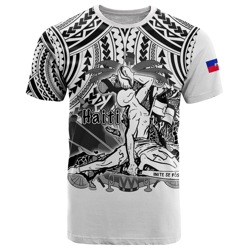 Custom Haiti T Shirt Polynesian Neg Maron White Style LT6 - Wonder Print Shop