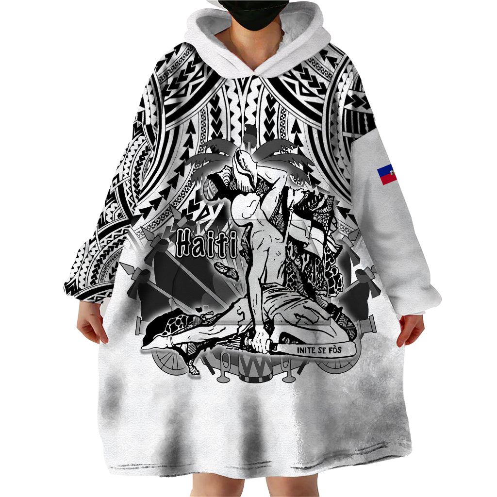(Custom Personalised) Haiti Wearable Blanket Hoodie Polynesian Neg Maron White Style LT6 - Wonder Print Shop