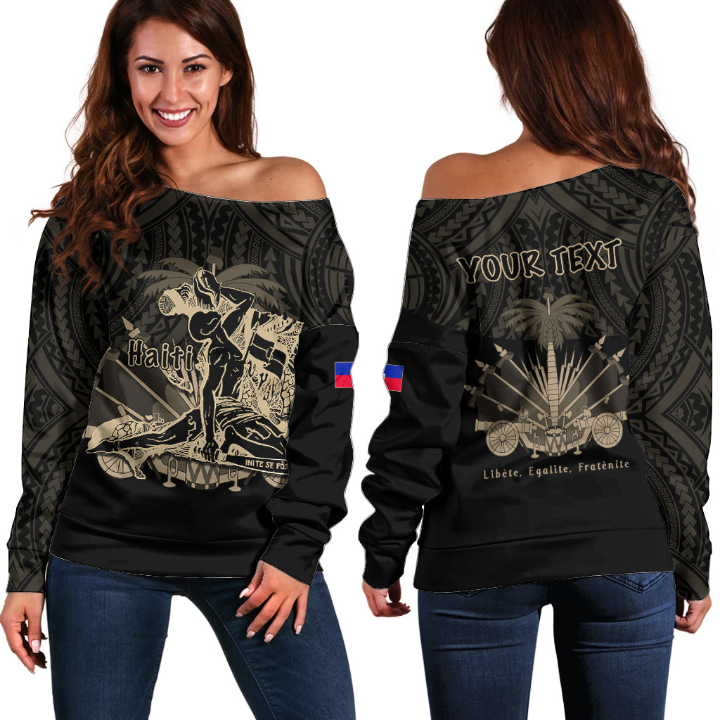 (Custom Personalised) Haiti Off Shoulder Sweater Polynesian Neg Maron Black Style LT6 - Wonder Print Shop