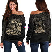 (Custom Personalised) Haiti Off Shoulder Sweater Polynesian Neg Maron Black Style LT6 - Wonder Print Shop