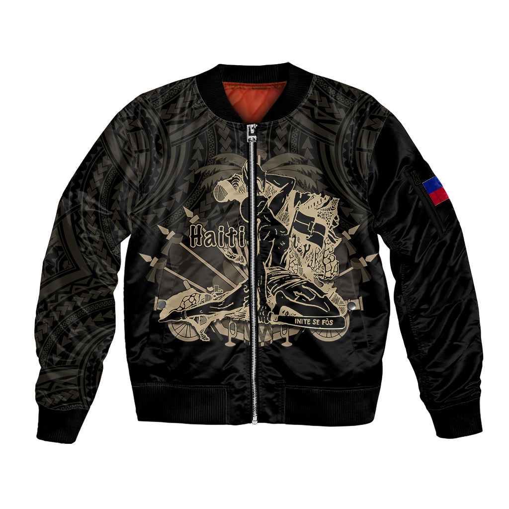 Custom Personalised Haiti Sleeve Zip Bomber Jacket Polynesian Neg Maron Black Style LT6 - Wonder Print Shop
