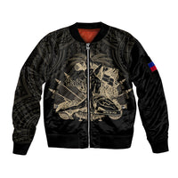 Custom Personalised Haiti Sleeve Zip Bomber Jacket Polynesian Neg Maron Black Style LT6 - Wonder Print Shop