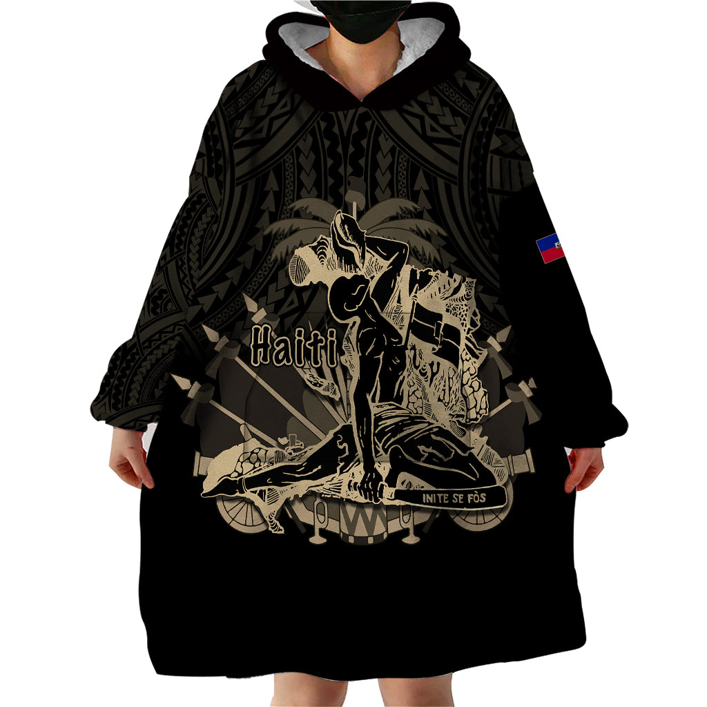 (Custom Personalised) Haiti Wearable Blanket Hoodie Polynesian Neg Maron Black Style LT6 - Wonder Print Shop