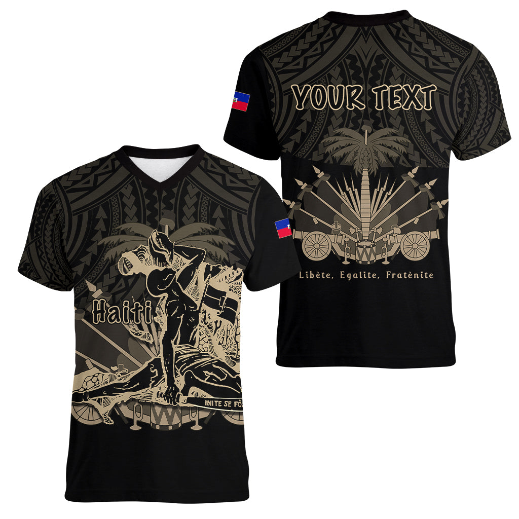 (Custom Personalised) Haiti Women V Neck T Shirt Polynesian Neg Maron Black Style LT6 - Wonder Print Shop