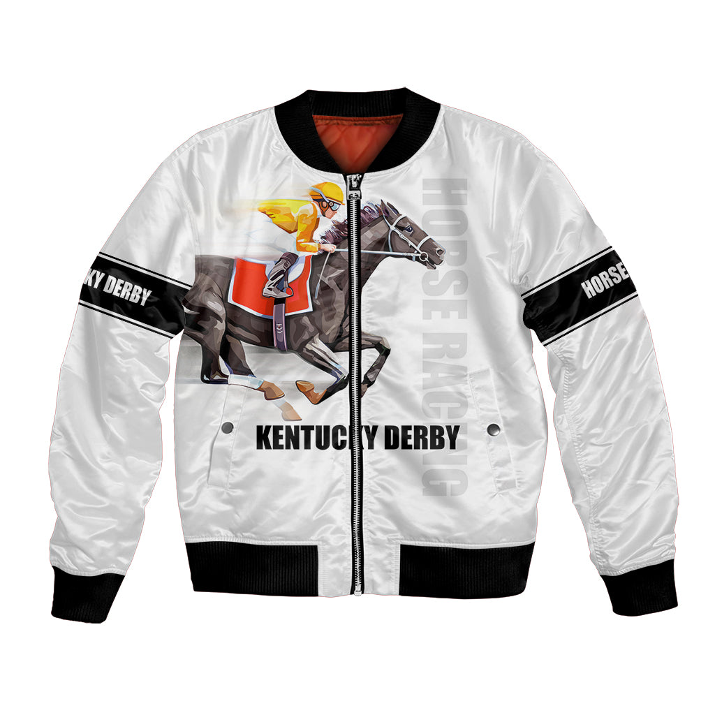 Kentucky Horse Racing Bomber Jacket Sporty Style White LT6 - Wonder Print Shop
