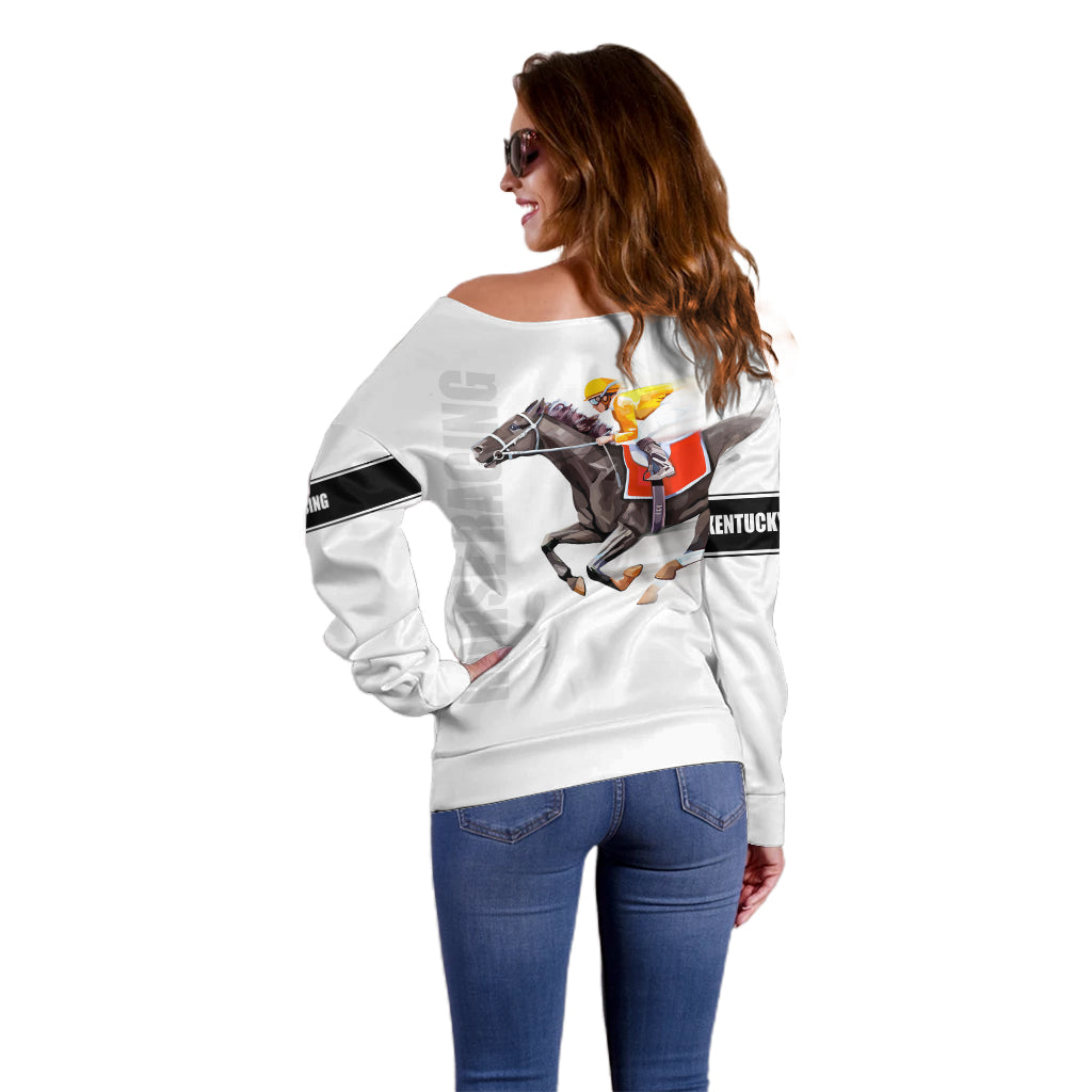 Kentucky Horse Racing Off Shoulder Sweater Sporty Style White LT6 - Wonder Print Shop