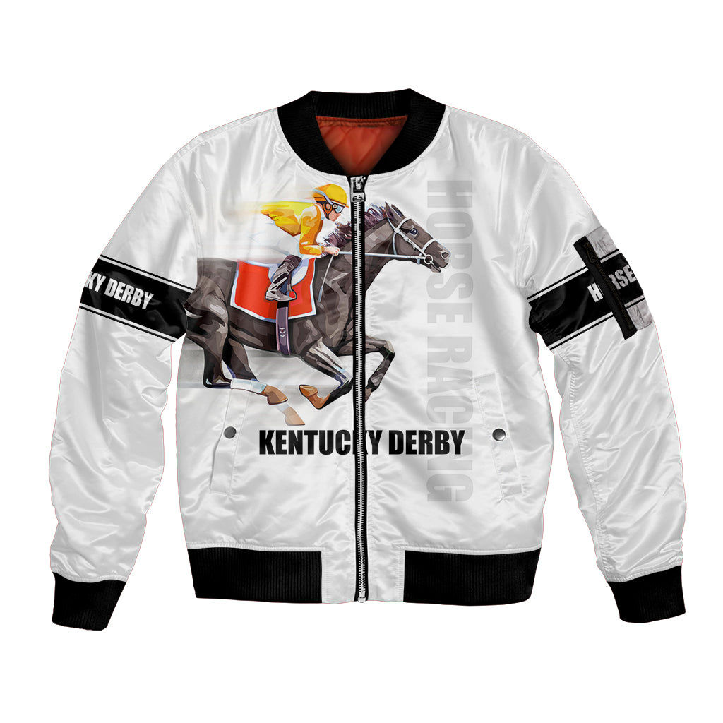 Kentucky Horse Racing Sleeve Zip Bomber Jacket Sporty Style White LT6 - Wonder Print Shop