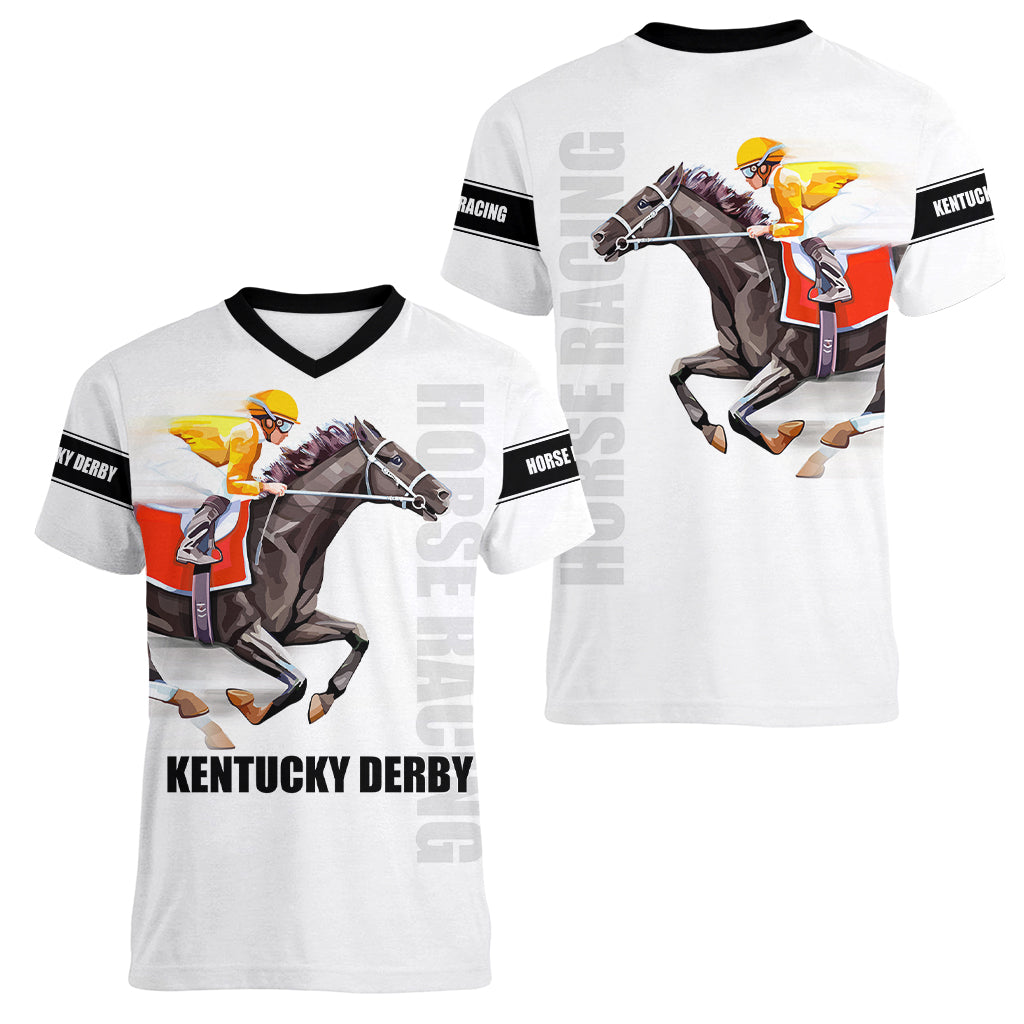 Kentucky Horse Racing Women V Neck T Shirt Sporty Style White LT6 - Wonder Print Shop