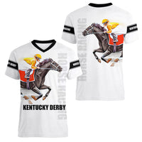 Kentucky Horse Racing Women V Neck T Shirt Sporty Style White LT6 - Wonder Print Shop