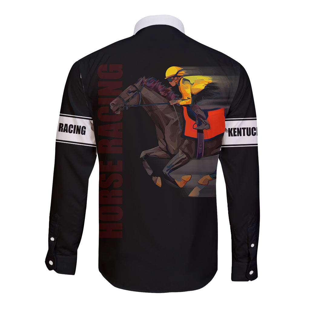 Kentucky Horse Racing Long Sleeve Button Shirt Sporty Style Black LT6 - Wonder Print Shop