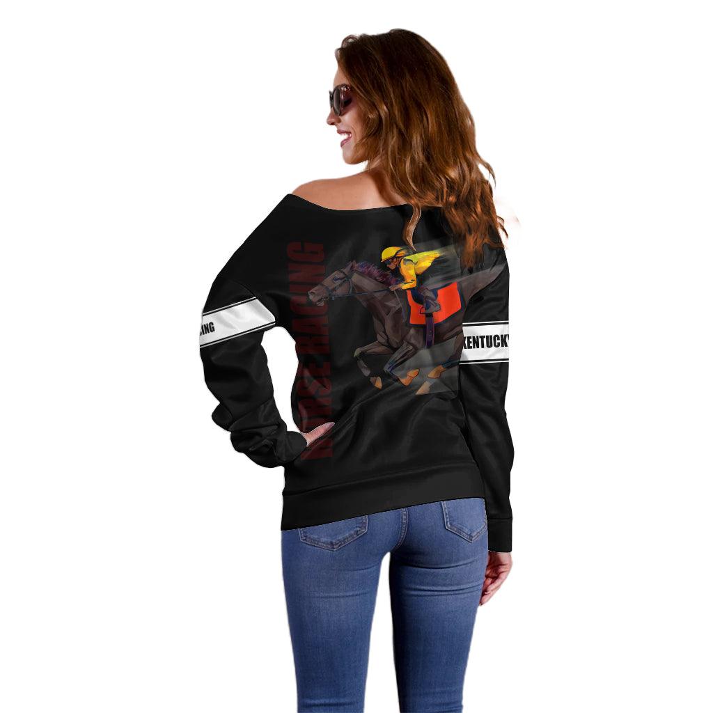 Kentucky Horse Racing Off Shoulder Sweater Sporty Style Black LT6 - Wonder Print Shop