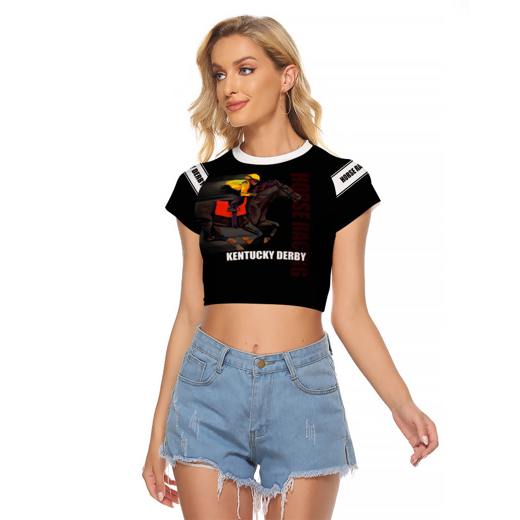 Kentucky Horse Racing Raglan Cropped T Shirt Sporty Style Black LT6 - Wonder Print Shop
