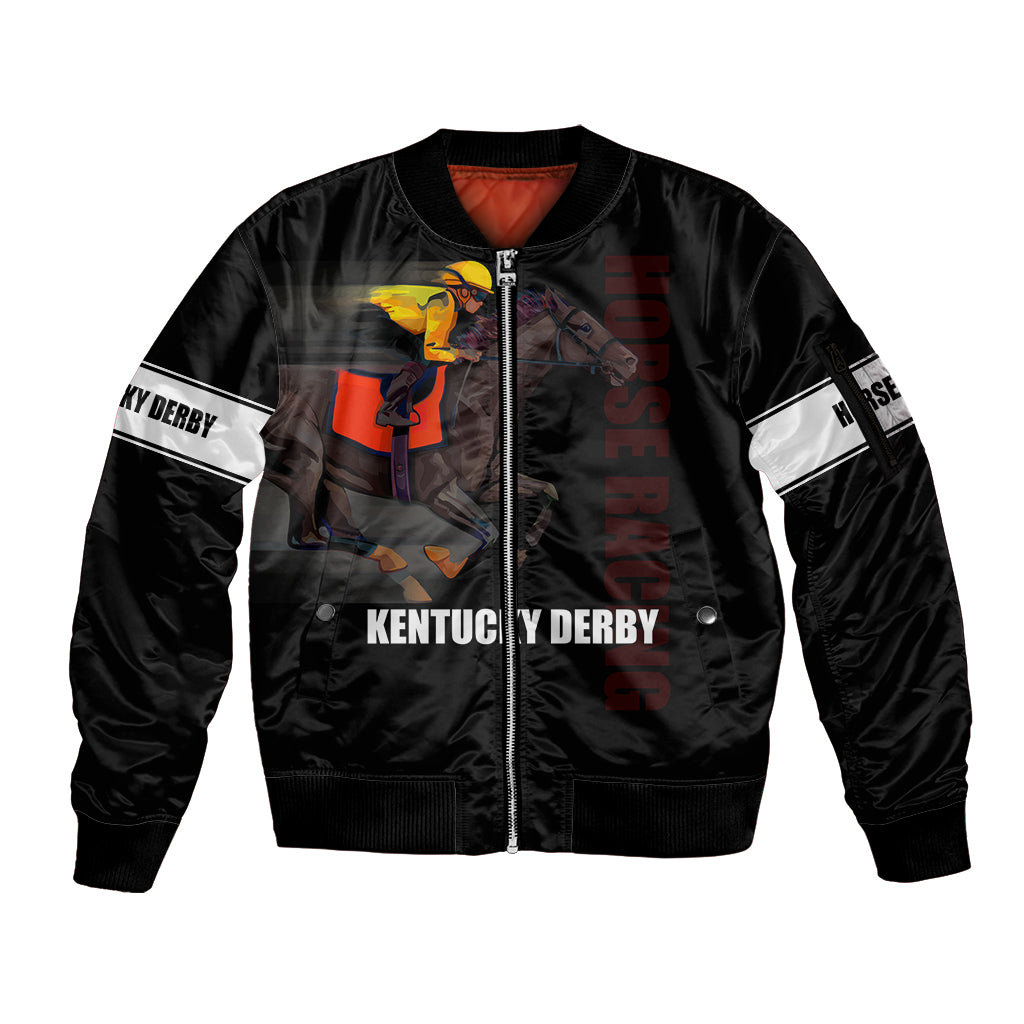 Kentucky Horse Racing Sleeve Zip Bomber Jacket Sporty Style Black LT6 - Wonder Print Shop