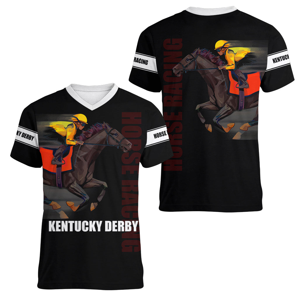 Kentucky Horse Racing Women V Neck T Shirt Sporty Style Black LT6 - Wonder Print Shop
