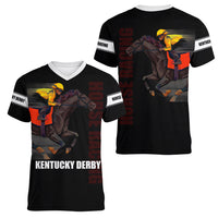 Kentucky Horse Racing Women V Neck T Shirt Sporty Style Black LT6 - Wonder Print Shop
