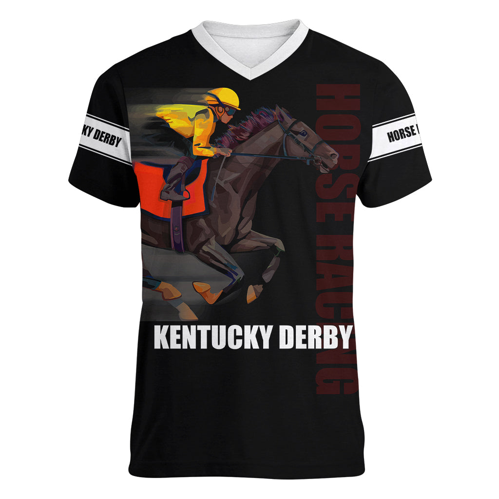 Kentucky Horse Racing Women V Neck T Shirt Sporty Style Black LT6 - Wonder Print Shop