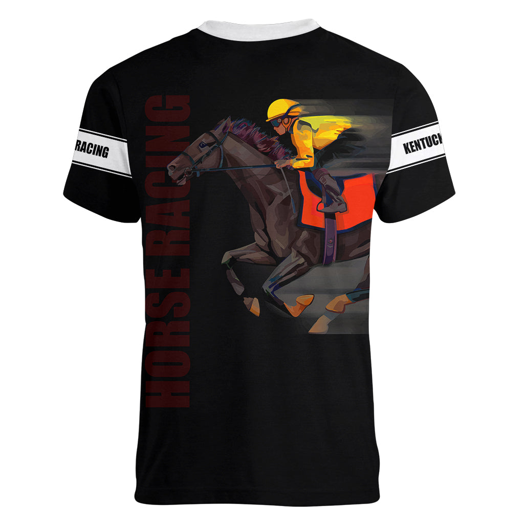 Kentucky Horse Racing Women V Neck T Shirt Sporty Style Black LT6 - Wonder Print Shop