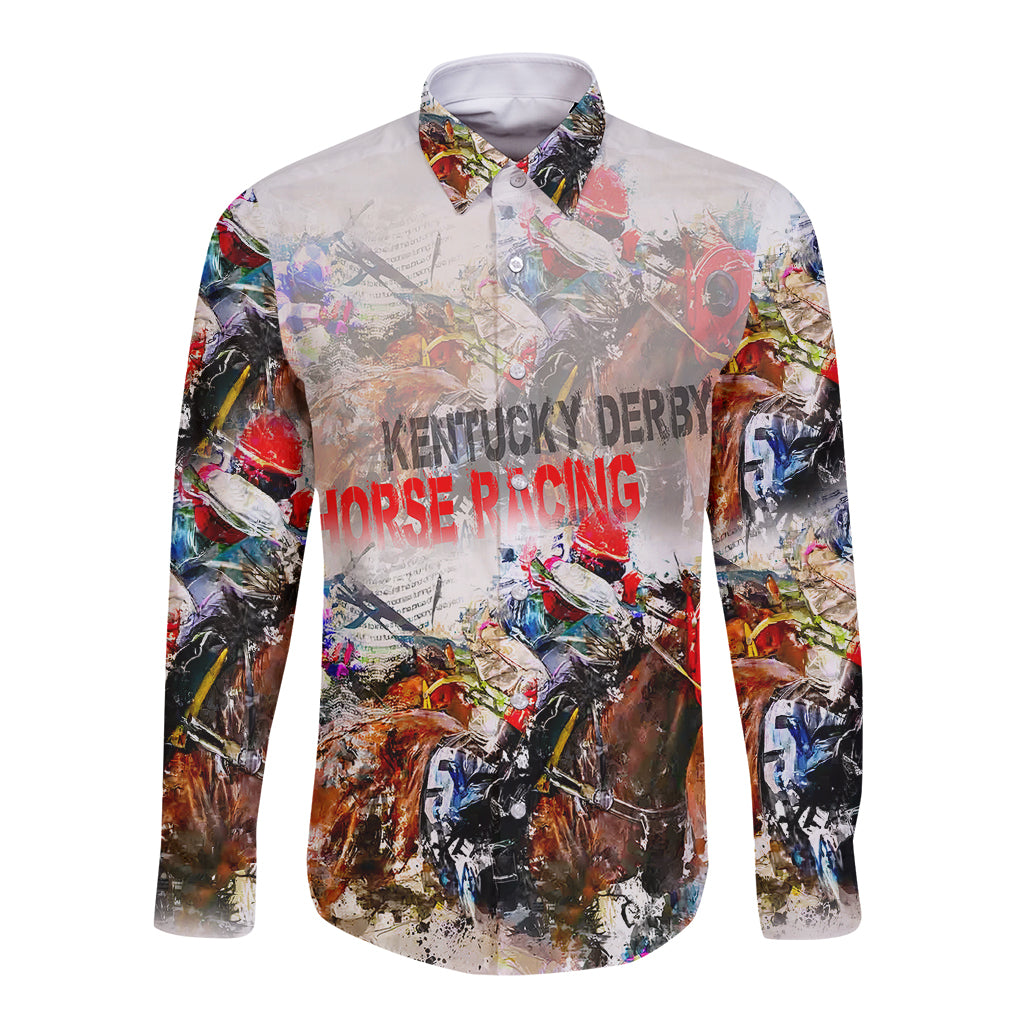 Horse Racing Long Sleeve Button Shirt Art Style LT6 - Wonder Print Shop