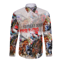 Horse Racing Long Sleeve Button Shirt Art Style LT6 - Wonder Print Shop