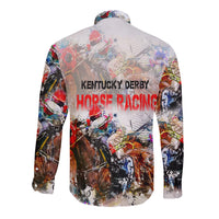 Horse Racing Long Sleeve Button Shirt Art Style LT6 - Wonder Print Shop