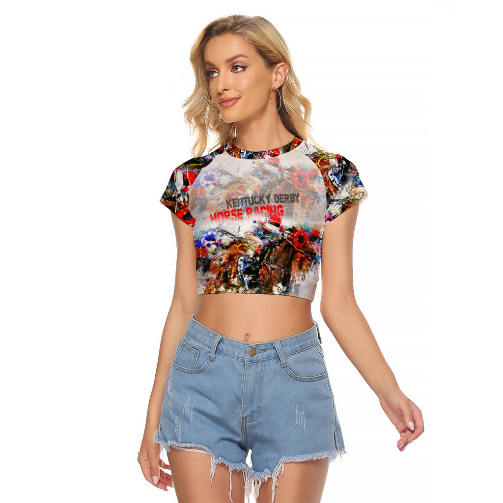 Horse Racing Raglan Cropped T Shirt Art Style LT6 - Wonder Print Shop